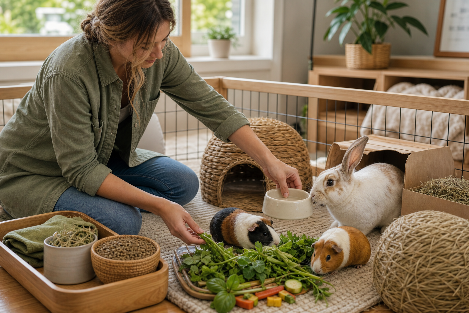Small pet sitting for rabbits and guinea pigs with fresh food and water
